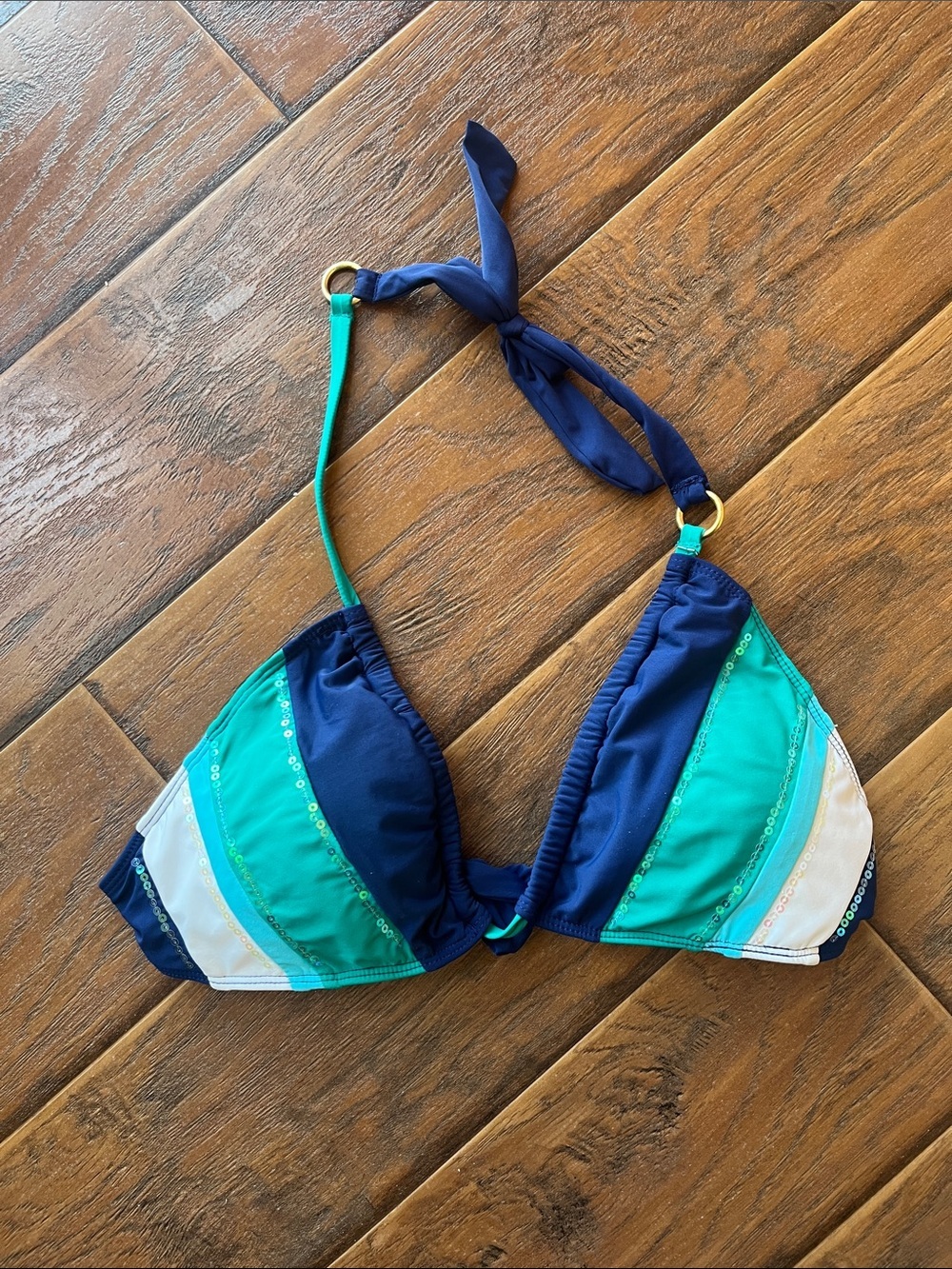 Sperry Blue Teal White Triangle Bikini Top - Size Large